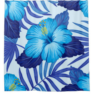 Rideaux De Douche Plantes tropicaux hawaïens, motif hibiscus.