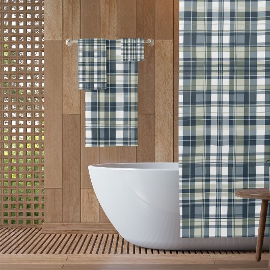 Rideaux De Douche Plat blanc blanc vert bleu Denim Sage