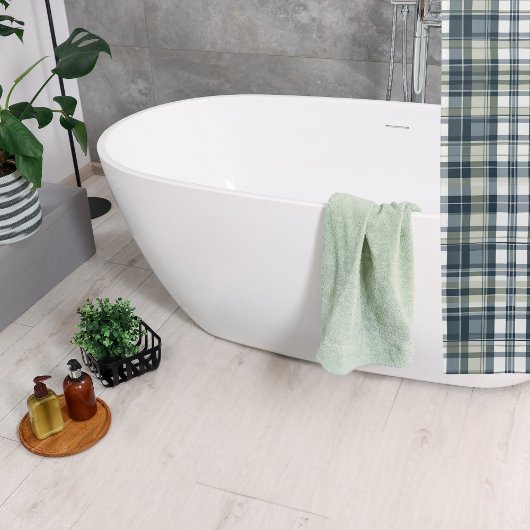 Rideaux De Douche Plat blanc blanc vert bleu Denim Sage