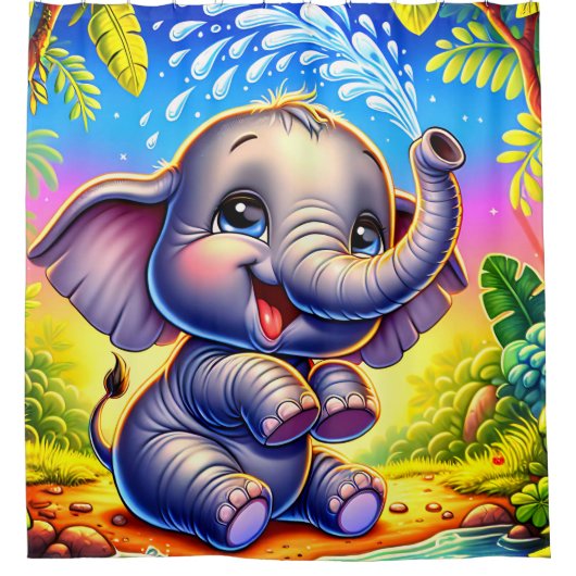 Rideaux De Douche "Playful Elephant Splash" (Devant)
