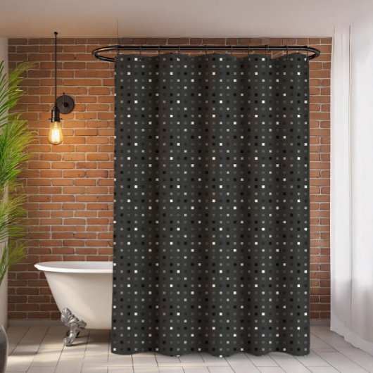 Rideaux De Douche  Playful Gray Black Pixels Check Pattern