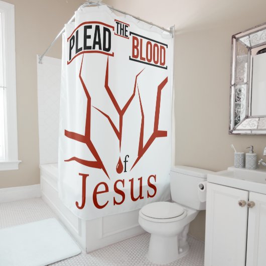 Rideaux De Douche Plead the Blood of Jesus Douwer Curtain (Blanc) (En situation)