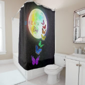 Rideaux De Douche Pleine lune arc-en-ciel et papillons arc-en-ciel D (En situation)