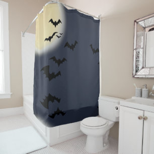 Rideaux De Douche Pleine lune Halloween avec chauves-souris