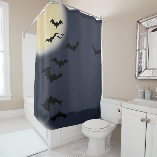 Rideaux De Douche Pleine lune Halloween avec chauves-souris (En situation)