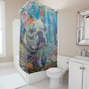 Rideaux De Douche Plongée sous-marine de bouledogue sous l'eau