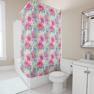 Rideaux De Douche Plumeria Hibiscus chinois Papillons de poche