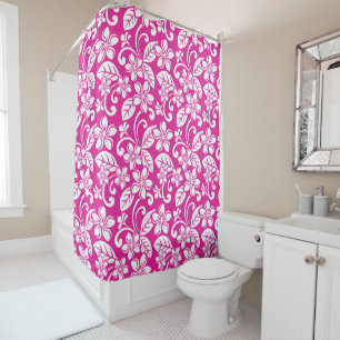RIDEAUX DE DOUCHE PLUMÉRIE DE L'ÎLE (ROSE CHAUD)