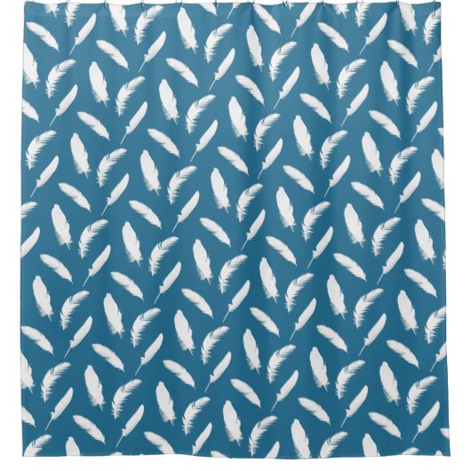 Rideaux De Douche Plumes blanches sur Denim Blue (Devant)