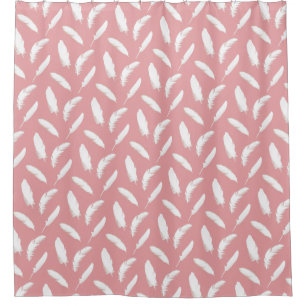Rideaux De Douche Plumes blanches sur rose coquille