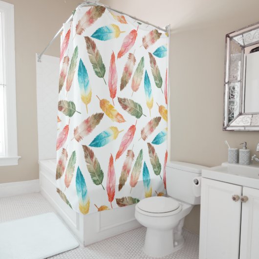 Rideaux De Douche Plumes de couleur (En situation)