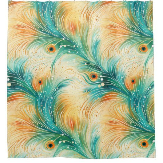 Rideaux De Douche Plumes de paon à crème orange turquoise (Devant)