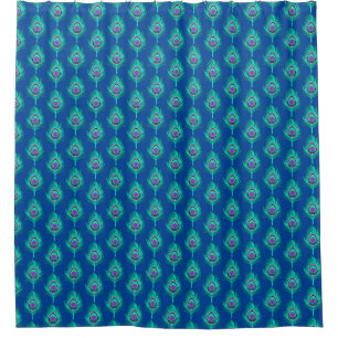 Rideaux De Douche Plumes de paon, Aqua sur le bleu profond de Cobalt