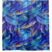 Rideaux De Douche Plumes d'or bleu cobalt (Devant)