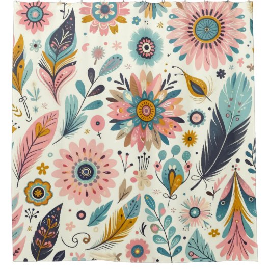 Rideaux De Douche Plumes et fleurs de Bohême (Devant)