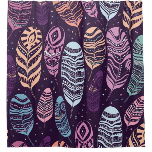 Rideaux De Douche Plumes ethniques : motif noir et blanc (Devant)