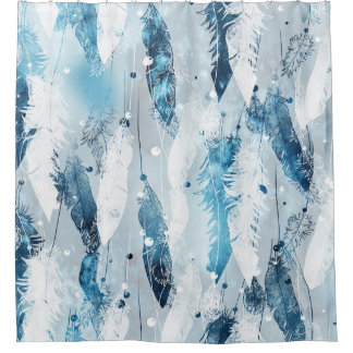 Rideaux De Douche Plumes tombantes : Aquarelle bleue sans joint