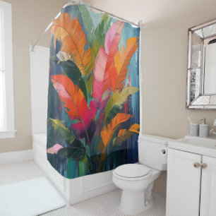 Rideaux De Douche Plumes tropicales – Abstraction botanique vibrante