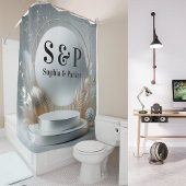 Rideaux De Douche Podium Monogramme Moderne Argent Gris Mariage