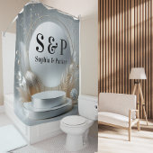 Rideaux De Douche Podium Monogramme Moderne Argent Gris Mariage