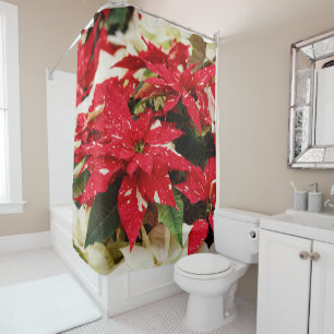 Rideaux De Douche Poinsettias Festive Rouge Blanc Floral