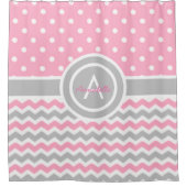 Rideaux De Douche Point de polka gris rose Chevron (Devant)