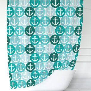 Rideaux De Douche Point Polka Ancre Nautique turquoise