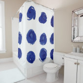 Rideaux De Douche Point polka, aquarelle bleu indigo. (En situation)