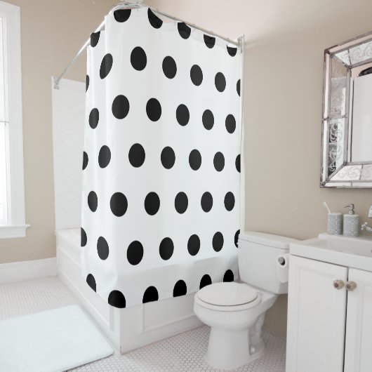 Rideaux De Douche Point Polka noir et blanc (En situation)