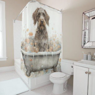 Rideaux De Douche Pointeur à poils durs Griffon Dans La Baignoire Aq
