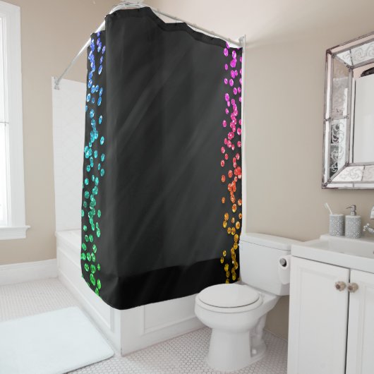 Rideaux De Douche Points Confetti Arc-en-ciel noirs (En situation)