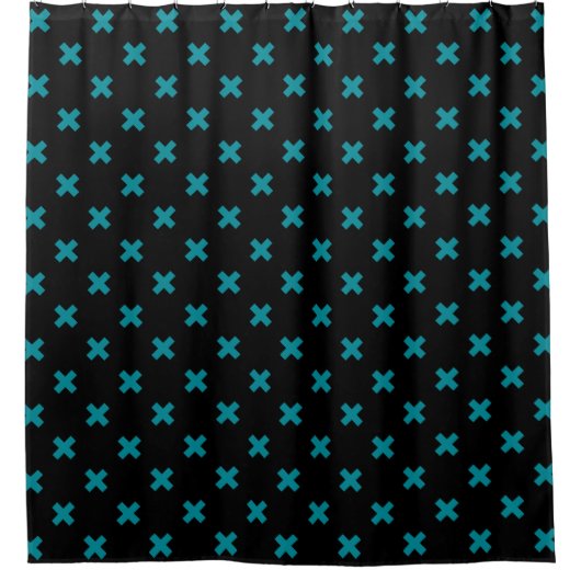 Rideaux De Douche points de croix turquoises sur noir (Devant)