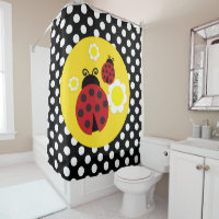 Points de polka Fleurs jaunes Coccinelle rouge fan