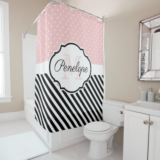 Rideaux De Douche Points et rayures mignons (En situation)