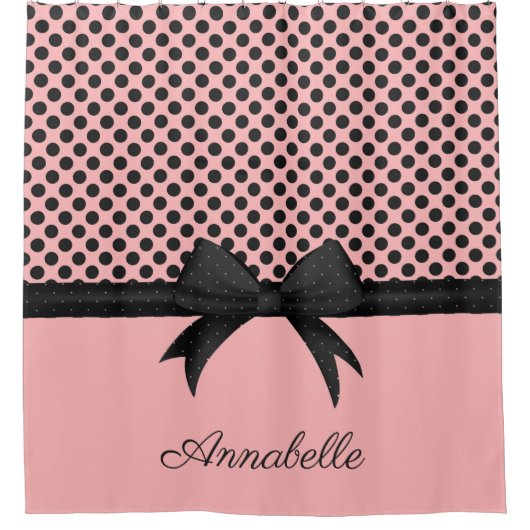 Rideaux De Douche Points et ruban roses noirs (Devant)