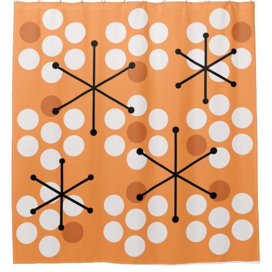 Rideaux De Douche Points MCM du milieu du siècle rétro orange (Devant)