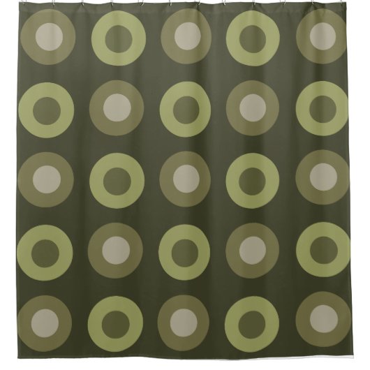 Rideaux De Douche Points MiSiècle Rétro Vert olive (Devant)