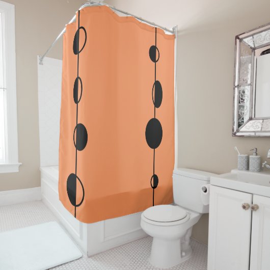 Rideaux De Douche Points noirs et lignes verticales sur Orange (En situation)
