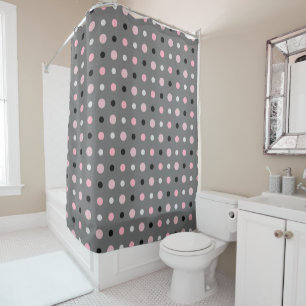 Rideaux De Douche Points noirs, roses, gris et blancs
