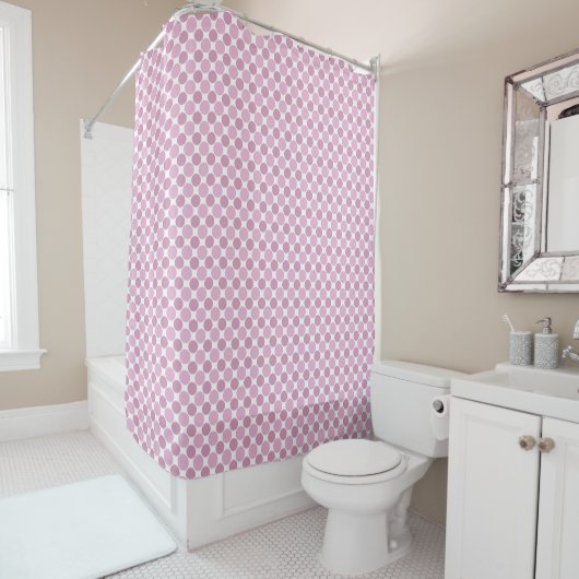 Rideaux De Douche points roses et violets délavés (En situation)