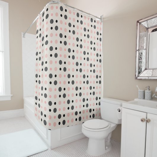 Rideaux De Douche Points roses, gris et noirs (En situation)