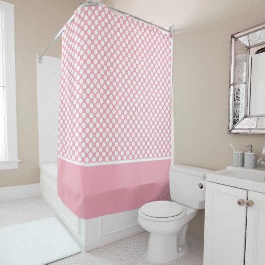 Rideaux De Douche Pois blancs en rose (En situation)