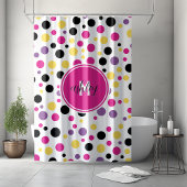 Rideaux De Douche Pois de monogramme rose rétro