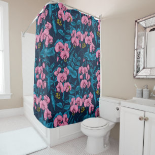 Rideaux De Douche Pois de senteur et bourdons, rose et bleu