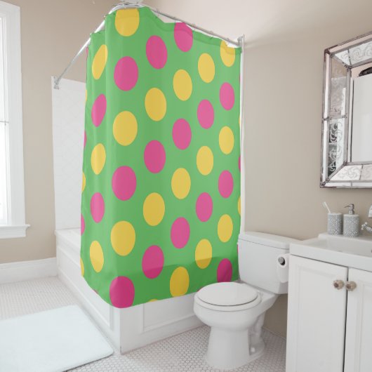 Rideaux De Douche Pois en Lime Green Hot rose et jaune (En situation)