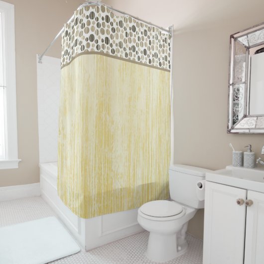 Rideaux De Douche Pois moderne jaune, beige et gris (En situation)