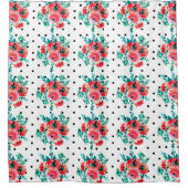Rideaux De Douche Pois noirs et Motif Rose d'aquarelle rouge (Devant)