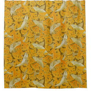 Rideaux De Douche POISSON, ALGUES JAUNES Art Nouveau Motif animal