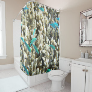 Rideaux De Douche Poisson Bleu Sous-Marin Et Corail