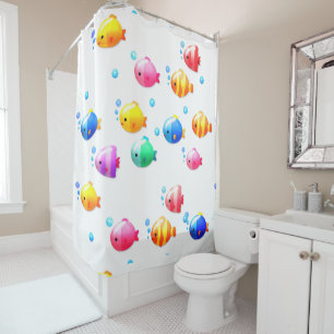 Rideaux De Douche Poisson coloré heureux avec bulles
